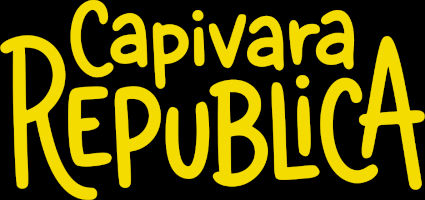 Logo colorido da Capivara REPUBLICA, com o texto 'Capivara' escrito em letras grandes, douradas e descontraídas, e 'REPUBLICA' em letras igualmente douradas, garantindo um visual divertido e amigável.